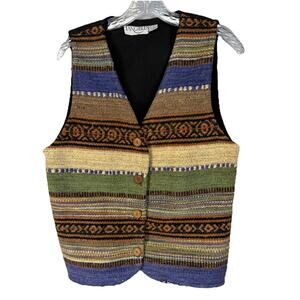 Tangibles Woven Southwestern Vest Womens M Lined Button Front Boho